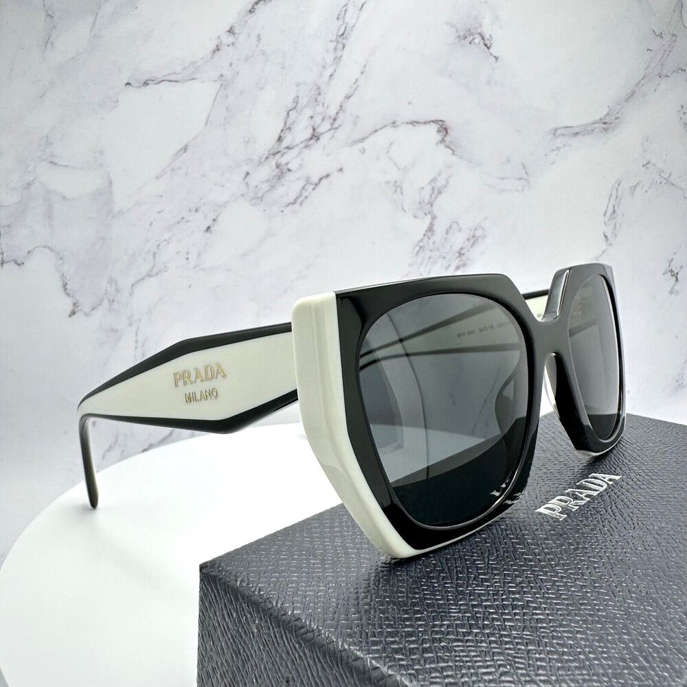 New Prada Sunglasses Womens Black White Symbole Logo Authentic Gold Logo Italy - Picture 4 of 16